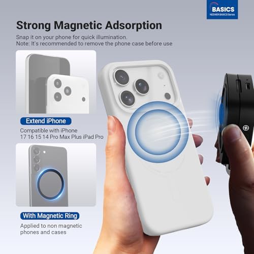 NEEWER Basics Magnetic Selfie Light Compatible with MagSafe iPhone, 2W CRI95+ Bi Color Swivel Small LED Phone Fill Lighting, 680lx/0.3m, Mirror for Vlog Recording Makeup Video Conference, NL45B Black