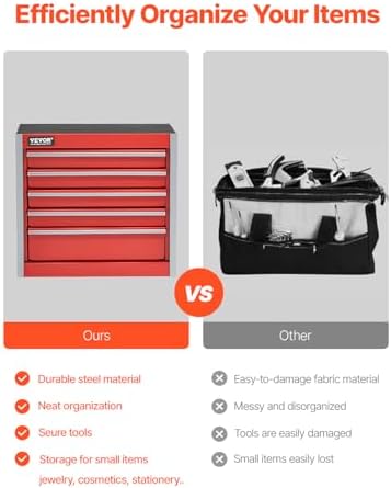 VEVOR Metal Tool Box, 8.6-inch, Portable Metal Tool Box with 5 Drawers, Small Tool Chest with EVA Liners and PP Feet Pads, Heavy-Duty Steel With Ball Bearing Opening and Powder Coated Finish, Red