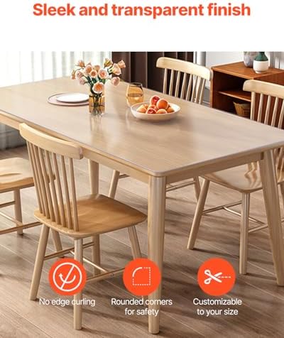 VEVOR Clear Table Cover Protector, 18" x 36" Customizable Plastic Desk Protector, 1.5 mm Thick Clear PVC Cover, Waterproof Desktop Guard for Writing, Coffee, Dining Room Desk