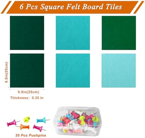 Square Felt Cork Bulletin Board Tiles, Self Adhesive DIY Felt Pin Board for Wall 30" x 20" with 35 Pushpins for Office School Home Wall Decor Stickers Memos Photos Display (Gradual Green)