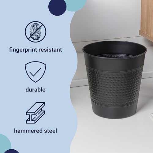 happimess Riley 2 Gal Hammered Steel Bin 10" H, Matte Black