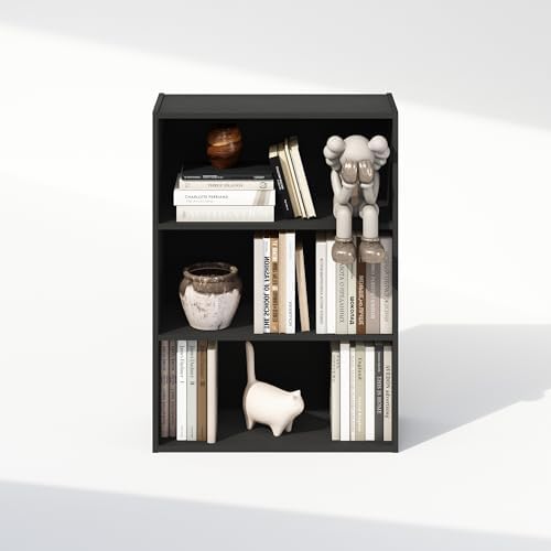 Furinno Simple Book Shelf, 3-Tier Bookshelf, Storage Shelves Bookcase, 9.7 x 23.7 x 31.5, for Living Room, Bedroom, Home Office, Americano