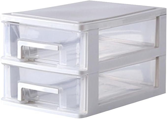 Portable Two Storage Cabinet Drawers Stackable Storage Organizer Multifunctional Desktop Storage Case Office Bedroom Bathroom Craft Supplies Transparent