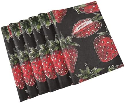 ALAZA Strawberry Hand Drawn Set of 4 Placemats Rectangle Table Mat for Dining Table Restaurant Kitchen Home Decor, 12" x 18"