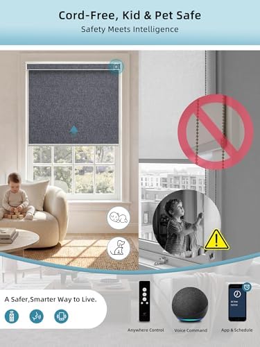 SmartWings Motorized Smart Roller Shades, 100% Blackout Eclipse Charcoal