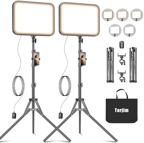 Torjim 11 Inch Video Light Kit for Creators-24W High Brightness Studio Lights with Tripod Stand & Phone Holder & Remote, Adjustable Photography Lighting for Clearer YouTube Streaming Home Studio