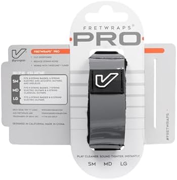 Gruv Gear Fret Wrap & Guitar Mute Pro, Fretwrap for Acoustic, Electric & Bass | String Dampener Recording, Tapping & Practice Accessory (1 Pack, Large Grey, Fits 6 String Bass, 8 String Guitar)