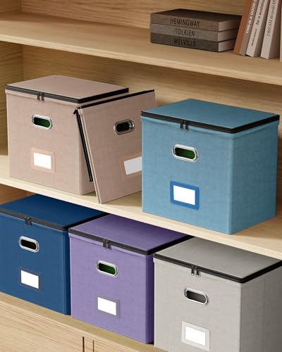 Oterri File Box Small 1-Pack Mesh Pockets Hanging Organizer for Letter-Size | Dustproof Lid. 3 Mesh Pockets. Collapsible Scratch-Resistant GRS Linen. Slide Rails. Office, Home, Dorm