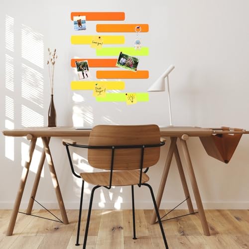 8Pcs Rectangle Felt Cork Board Bar Strips with 35 Pushpins, Self-Adhesive Bulletin Board Strips for Office School Home Wall Decor Stickers Memos Schedules Photos Display -Gradual Orange