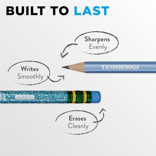 Ticonderoga Wood-Cased Pencils Pre-Sharpened, Arctic Blues, 18 Count | Ideal for writing, drawing, schoolwork, classrooms and office use