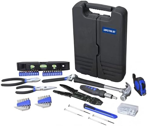 Torin 129 Piece Tool Set Household Repair Tool Kit with Plastic ToolBox, S2 tool steel adjustable wrench, driver handle, Wire Striper, measuring tape, screwdriver bits, screwdrivers Set.etc, APK129TSM