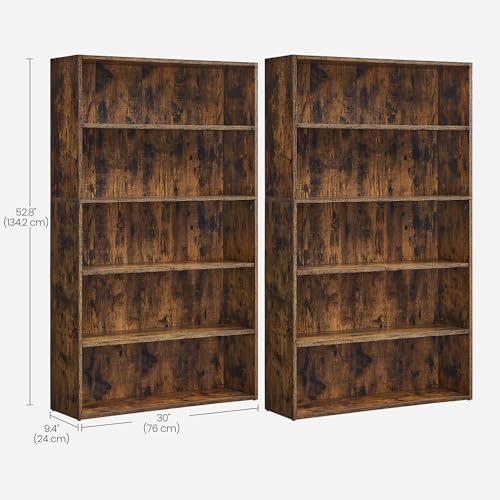 VASAGLE Set of 2 5-Tier Open Bookshelves, 30 Inches Wide