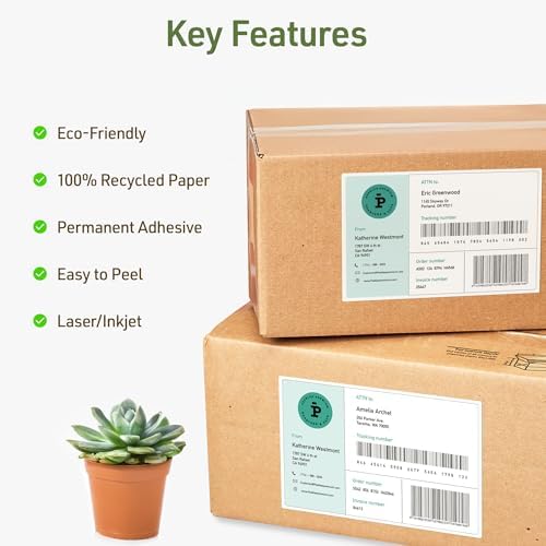 Avery® EcoFriendly Recycled Shipping Labels, 5.5" x 8.5" Half-Sheet Labels, White, Permanent Adhesive, Laser & Inkjet Printers, 20 Total, Great for Mailing, Product Merchandising, and More (48808)