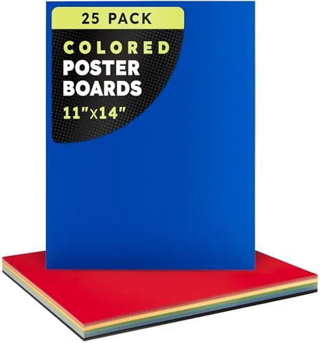 Hygloss Colored Poster Board 11 x 14, 25 Pack, Assorted Standard Colors