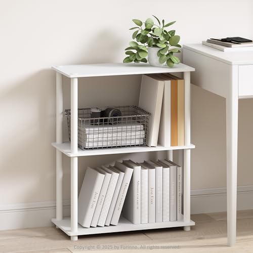 Furinno Turn-N-Tube Book Shelf, 3-Tier Bookshelf, Bookcase with Multipurpose Compact Display Rack, 11.6 x 23.6 x 29.6, for Living Room, Bedroom, Home Office, White/White
