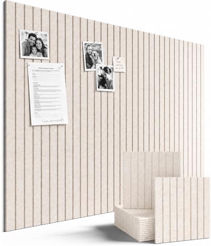 SIOLOC Ribbed Felt Bulletin Board Tiles, 12 Pack Oatmeal Beige Cork Board Alternative for Walls, Large Grooved Felt Wall Tiles, 47.2 x 35.4 in Oversized Pin Board for Home Office Dorm Decor