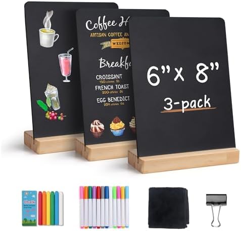 SELEAD Small Chalkboard Words Sign with Wooden Stand - 3 Pack 6x8 Inch
