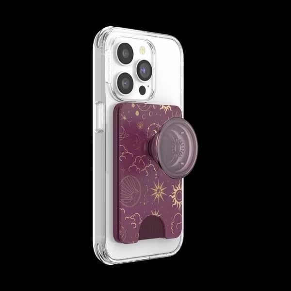 PopSockets Phone Wallet for MagSafe with Grip- Celestial Mauve | PopWallet, Holds 3 Cards, Magnetic, Removable, Secure, Moon, Star, Sun, Space, Phone, Women