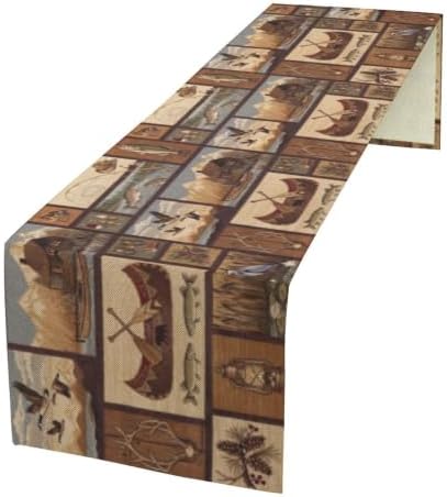 Retro Rustic Style Table Runner, Vintage Moose Deer Bear Leaf Tree Country Style Farmhouse Cottage Cabin Dinner Table Decoration for Home Kitchen Dining 13"x70"
