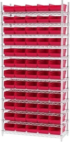 Akro-Mils 30130 Heavy Duty Plastic Shelf Bins, 12"x 6.5"x 4", Red, 12-Pk