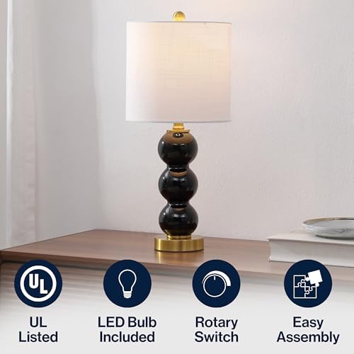 JONATHAN Y February 21" Stacked Sphere Table Lamp, Black/Brass Gold