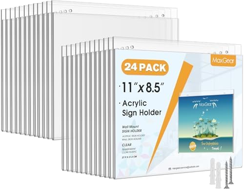 MaxGear Wall Mount Sign Holder, 8.5 x 11 Landscape, 24 Pack