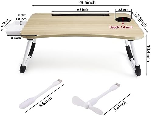 Slendor Bed Desk for Laptop and Writing with Storage, Cup Holder, Light