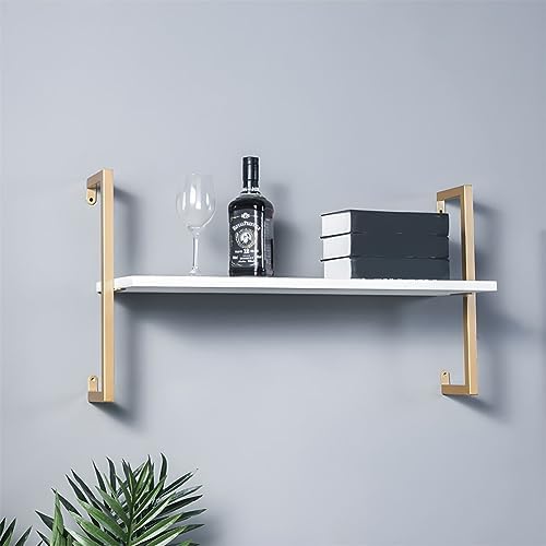 Contemporary Wall Unit Bookcase Metal Frame Pine Wood Shelf Bookshelf Wall-Mounted Bookshelf Wrought Iron Bag Rack Multi-Layer Clothing Store Decoration White Gold 23.6" L x 9.8" W x 17.3" H