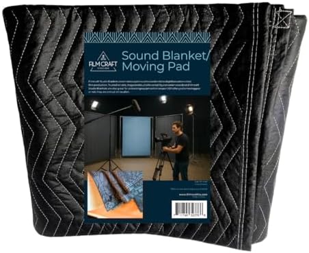 Filmcraft Sound Dampening Blanket with Grommets, 72" x 80" Heavy Duty Quilted Acoustic Blanket for Recording Studio, Vocal Booth, Film Set and Stage, Sound Absorbing Lighting Blocker (Single Blanket)