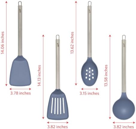 Glad Kitchen Utensils Set, 8pcs - Nonstick Cooking Tools with Stainless Steel Handles & Rotating Utensil Holder - Turners, Ladle, Spoon, Tongs, Spaghetti Server, and Skimmer - Dishwasher Safe, Blue