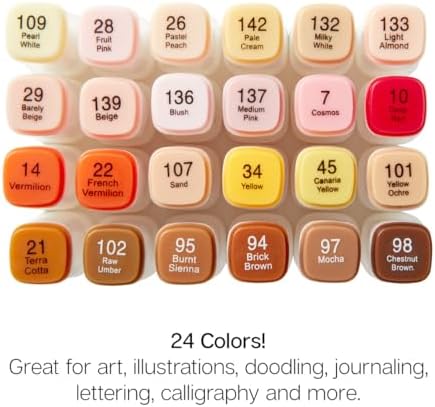 KINGART PRO Double-Ended Alcohol Ink Art Markers, 24 PORTRAIT Colors, Fine Point & Chisel Tips, Permanent with Superior Blendability, Includes Plastic Case, 24 Pc.