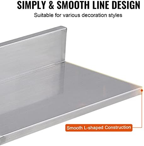 VEVOR Stainless Steel Wall Shelf, 8.6" x 16"-2 Pack with Backsplash, Holds 44 lbs, Ideal for Kitchen, Bar, Restaurant, Home, Hotel