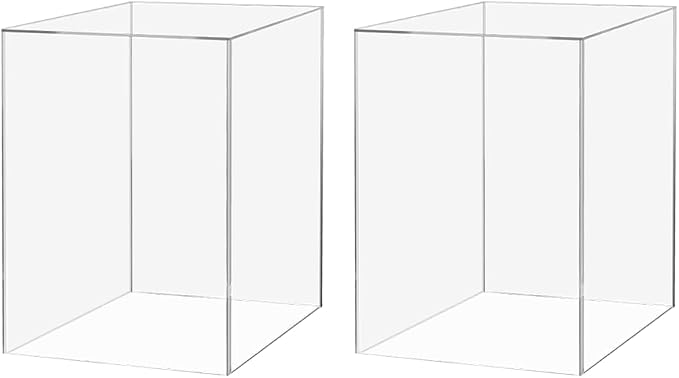 2 Pack Tall Display Box Clear Acrylic 12" x 12” x 19” No Lids Hollow Pedestal 5 Sided Display Trinkets Flower Tower Dust Cover Bin Collectible Items Elevated Multi Use Showcase by Marketing Holders