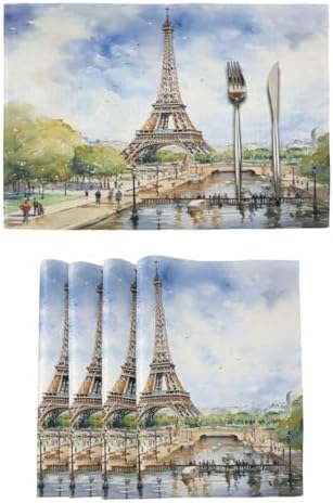 ALAZA Paris Eiffel Tower Tower Watercolor 1 PC Placemats Rectangle Table Mat for Dining Table Restaurant Kitchen Home Decor, 12" x 18"