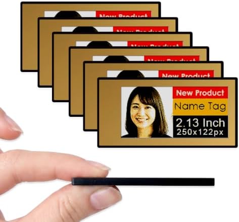 [Santek] EZ Sign NFC E-Paper Display – No Battery, Ultra-Thin 0.13”, Rewritable 4-Color Digital Display, App-Controlled (iOS/Android/PC), IP65 (Gold, 2.13" 6pcs, No Stand and Clip Included)