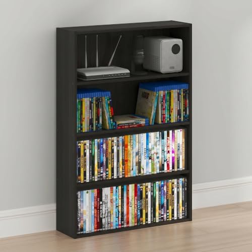 Furinno Basic DVD Shelf, 4-Tier CD Rack, Media Shelf, Espresso | 6 x 24 x 35, Open Shelf for DVD Blueray Game Disc, Storage Cabinets, for Living Room, Bedroom, Home Office