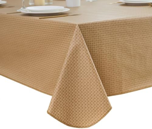 LIBERECOO Heavy Duty Vinyl Tablecloth with Flannel Backing Waterproof Oil-Proof Plastic Table Cloth Stain-Resistant Wipeable Rectangle or Square Table Cover for Indoor and Outdoor 60 x 102 Inch