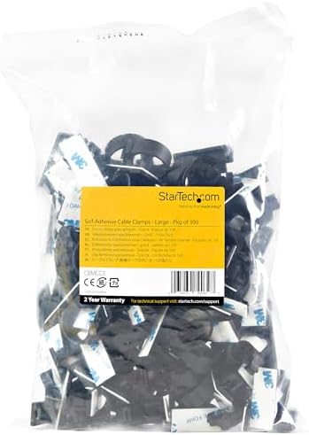 StarTech 100 Adhesive Cable Management Clips, Black, TAA, Sticky (CBMCC3)