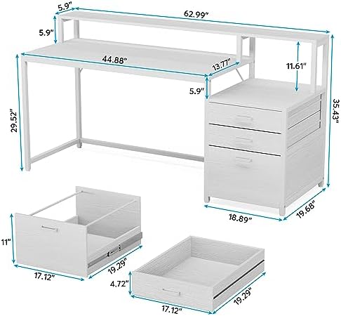 Tribesigns 63 Inch Computer Desk with File Drawer Cabinet, Ergonomic Desk
