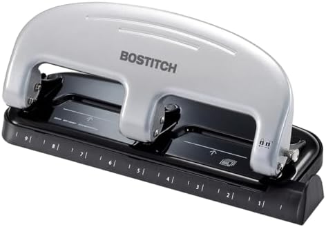 Bostitch Office EZ Squeeze 3-Hole Punch, 20 Sheet Capacity, Reduced Effort, No Jam Technology, Silver