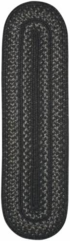 Homespice Jet Black Jute Braided Stair Treads, Oval 8x28 Set of 13