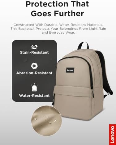 Lenovo 16-inch Commuter Backpack B10, Lightweight 30L Laptop Backpack, Water-Resistant Travel Bag with 6 Storage Compartments, Anti-Theft Pocket & Luggage Strap, Fits Up to 16" Laptop, Khaki