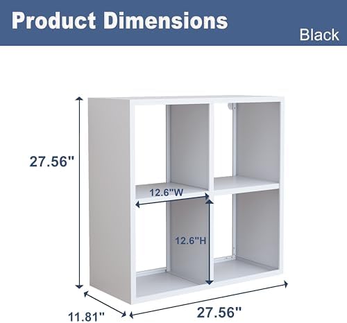 4 Cube Organizer Bookcase, Steel Open Shelf Storage Unit, Free Standing Organizer with 4 Corner Bumpers for Laundry Room, 41.7" H x 27.6" W x 11.8" D, White