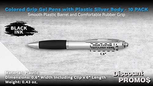 DISCOUNT PROMOS Custom Colored Grip Gel Pens Set of 10, Personalized Bulk Pack - Great for Office, School, Business, Tradeshows, Events - Black