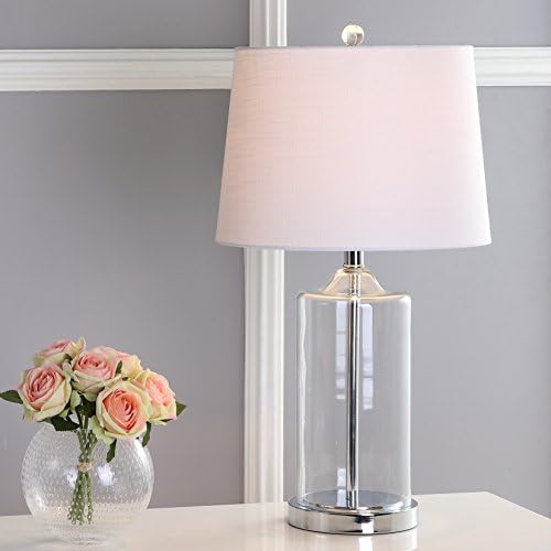 JONATHAN Y Walsh 25" Glass and Metal Bedside Table Lamp, Clear/Chrome