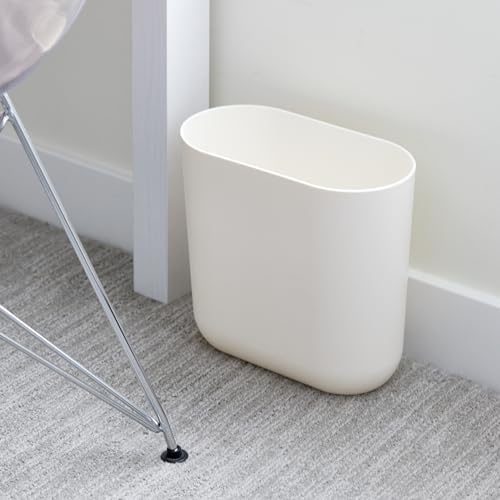 iDesign Small Slim Plastic Bathroom Trash Can, Coconut White