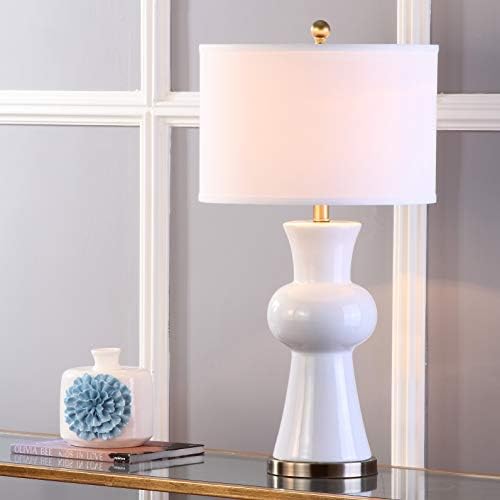 SAFAVIEH Lighting - Lola 30-Inch Ceramic Column Table Lamp - White - Contemporary Tall Body Design - Ideal for Living Room, Bedroom, Entryway, Home Office - LED Bulb Included (LITS4150B)
