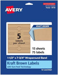 Avery® Kraft Brown Wraparound Band Labels, Sure Feed® Technology, 1.5" x 7.75", 75 Kraft Brown Labels, Print-to-the-Edge, Laser/Inkjet Printable Labels