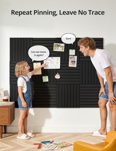Kuchoow Felt Bulletin Board Tiles Self Adhesive Pin Cork Board Alternative for Wall, Large Panels 48"×36" 12 Pack Black Corkboard Memo Vision Display Photo Organizer for Office Home Classroom