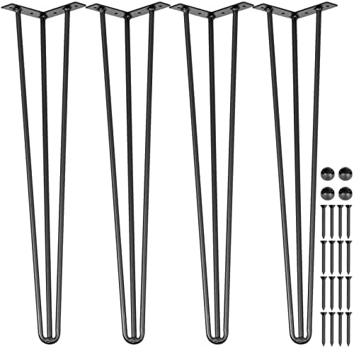 VEVOR Hairpin Table Legs 30" Black Set of 4 Desk Legs 880lbs Total Load Capacity Hairpin Desk Legs 3 Rods for Bench Desk Dining End Table Chairs Carbon Steel DIY Heavy Duty Furniture Legs